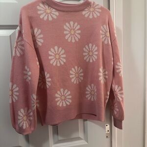 Soft Pink Floral Crewneck Sweater